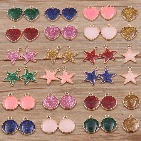 Breloques en Alliage Bijoux DIY Paillettes Émail Cœur Étoile Rond Pendentifs Accessoires Plaqué Or KC pour Création de Bijoux