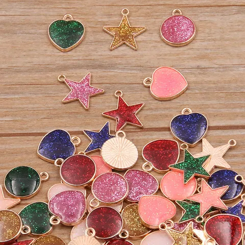 Breloques en Alliage Bijoux DIY Paillettes Émail Cœur Étoile Rond Pendentifs Accessoires Plaqué Or KC pour Création de Bijoux