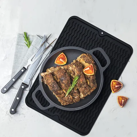 Silicone Dish Drying Mat Waterproof Countertop Protector Heat Resistant Non Slip Wavy Drainage Placemat For Kitchen