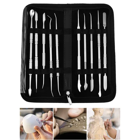Professional Stainless Steel Clay Sculpting Tools Pottery Carving Knife Kit with Storage Bag for DIY Craft Art