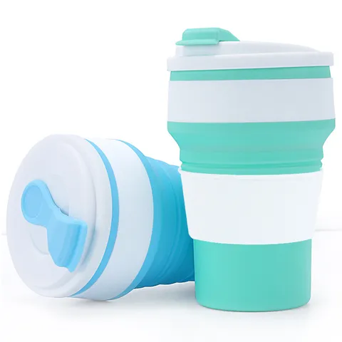 Tazza d'Acqua Pieghevole in Silicone Portatile Tazza da Caffè da Viaggio Retrattile Con Coperchio e Anello Isolante Antigoccia Per Esterni