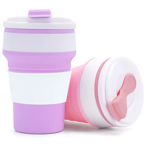 Tazza d'Acqua Pieghevole in Silicone Portatile Tazza da Caffè da Viaggio Retrattile Con Coperchio e Anello Isolante Antigoccia Per Esterni