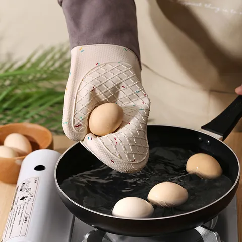 Hittebestendige Siliconen Ovenhandschoenen Verdikke Keuken Anti-Brand Handschoenen Met Katoenen Ruitjes Manchet Antislip Bakhandschoenen