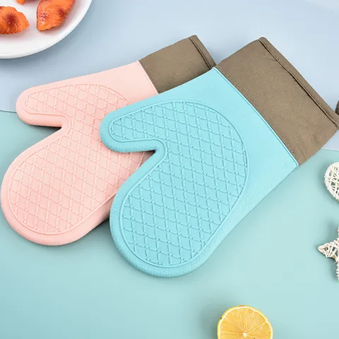 Heat Resistant Silicone Oven Mitts Quilted Thickened Insulated Baking Gloves With Cotton Cuff For Kitchen Cooking