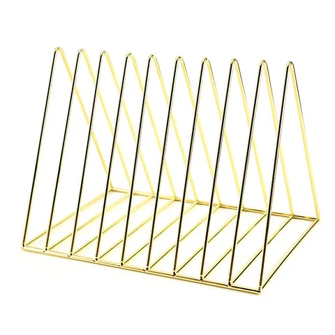 Nordic Minimalist Carbon Steel Desktop Bookshelf Triangle Storage Rack Gold Rose Gold Wire File Holder Office Organizer