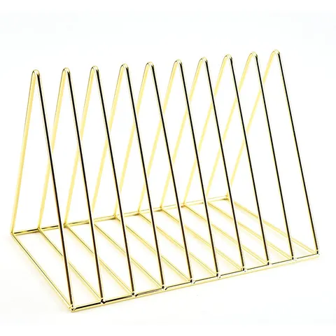 Nordic Minimalist Carbon Steel Desktop Bookshelf Triangle Storage Rack Gold Rose Gold Wire File Holder Office Organizer