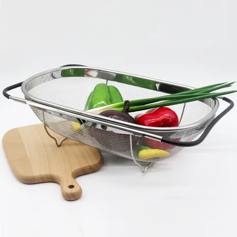 Escurridor de Platos Telescópico de Acero Inoxidable 304 Cesta de Drenaje para Fregadero de Cocina Colador de Lavado