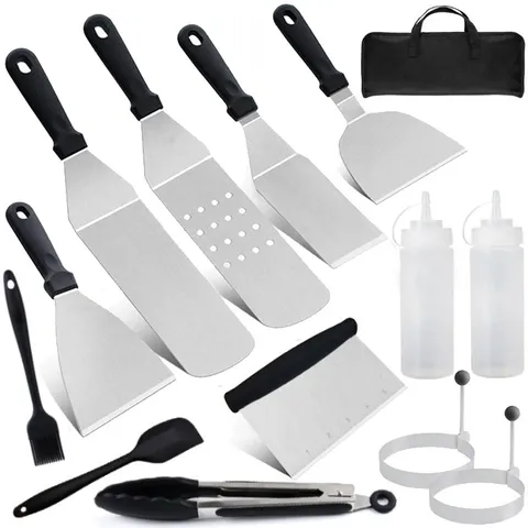 Stainless Steel BBQ Grilling Spatula Set Outdoor Barbecue Grill Tools Metal Tongs Scraper Cooking Utensils Kit