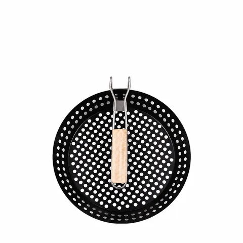 Buiten Ronde BBQ Grillpan Opvouwbare Houten Handvat Roestvrij Staal Gaas