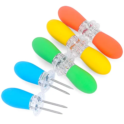 Portamais in Acciaio Inossidabile Forchette da Barbecue Con Manici in TPR Colorati Supporti per Mais da Esterno Cucina