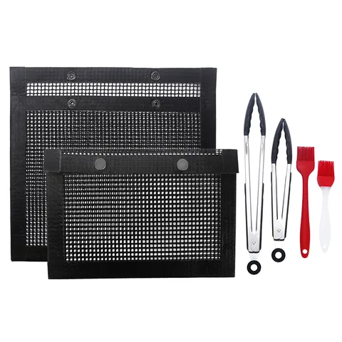 Borsa a Maglia Antiaderente per Barbecue Teflon Resistente al Calore Con Pinze in Acciaio Inossidabile E Pennelli Accessori da Esterno
