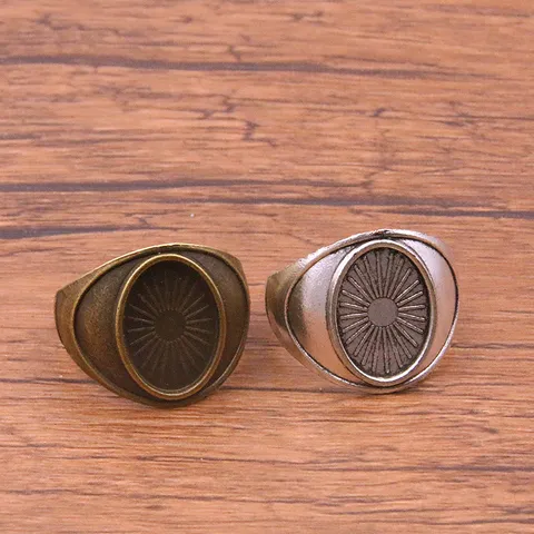 Vintage Antik Silber Bronze Oval Cabochon Ringfassung Tablett Verstellbare Legierung Sonnenmuster Ringbasis Für DIY Schmuckherstellung Zubehör Handgefertigtes Zubehör