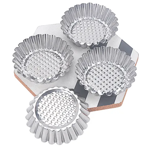 430 Stainless Steel Egg Tart Mold Baking Tool Round Corrugated One Piece Molding Kitchen Bakeware Pastry Cake Mold