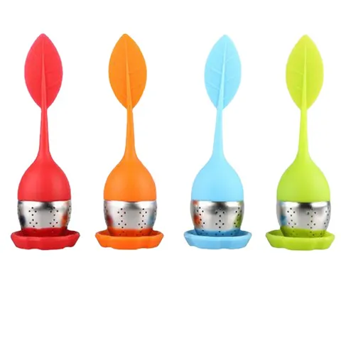 Infuseur à Thé Créatif en Silicone et Acier Inoxydable Forme de Feuille Filtre à Thé en Vrac pour Cuisine Maison