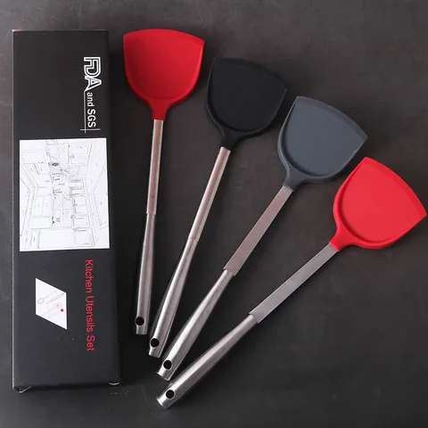 Espátula de Cocina de Acero Inoxidable y Silicona Antiadherente Resistente al Calor Volteador de Cocina con Diseño de Mango Hueco y Sólido