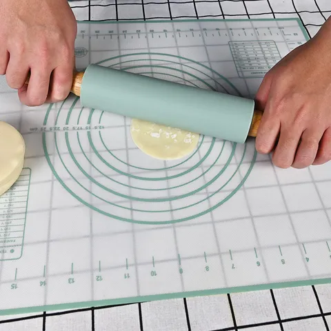 Rouleau à Pâtisserie Ergonomique en Silicone Avec Manche en Bois Antiadhésif Pour Cuisine Boulangerie Maison
