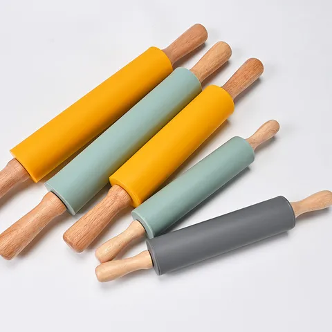 Rouleau à Pâtisserie Ergonomique en Silicone Avec Manche en Bois Antiadhésif Pour Cuisine Boulangerie Maison