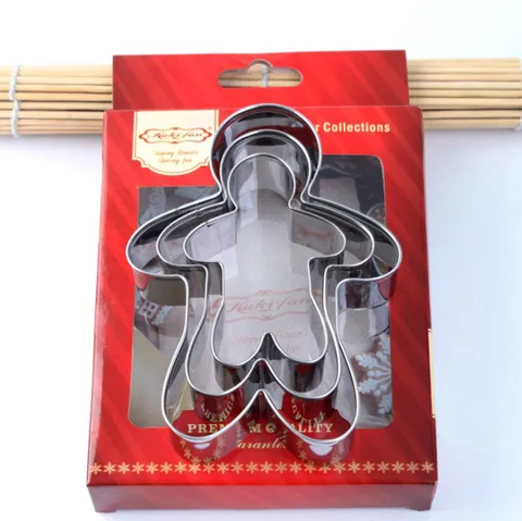 Stainless Steel Gingerbread Man Cookie Cutter Set 3 Pieces Baking Molds Christmas Holiday DIY Pastry Cookie Stamps Kitchen Tools