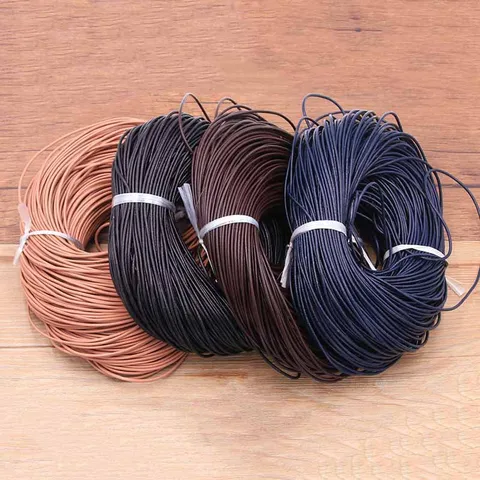 Cordon Rond en Cuir de Vachette Noir Brun Bleu Naturel Corde en Cuir Véritable pour Création de Bijoux DIY Accessoires