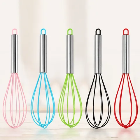 Stainless Steel Manual Egg Whisk Silicone Coated Wire Balloon Whisk Kitchen Baking Tool Cream Butter Stirrer