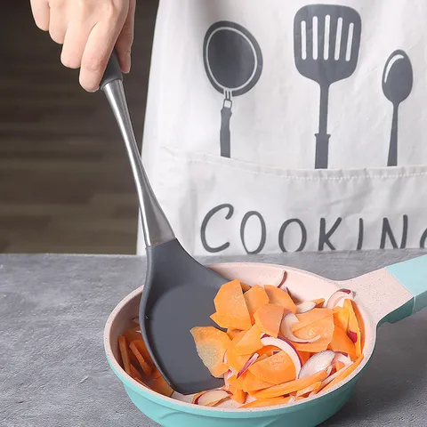 Juego de Espátula Cucharón Espumadera de Silicona Mango de Acero Inoxidable Resistente al Calor Antiadherente Utensilios de Cocina