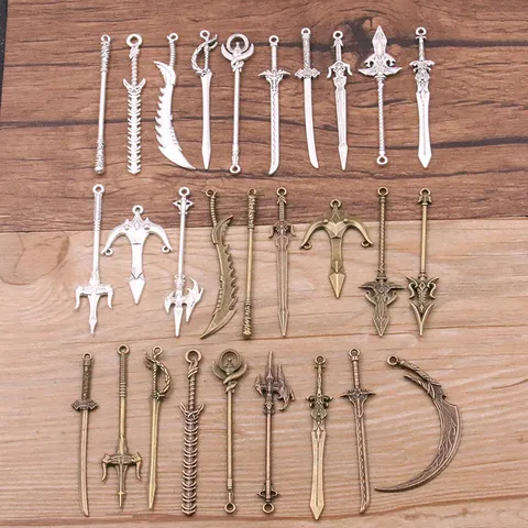 DIY Zinc Alloy Weapon Charms Antique Bronze Silver Sword Knife Gun Bow Pendants For Jewelry Making Crafting Supplies Pack