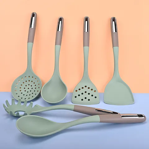 Espátula de Cocina de Silicona Antiadherente Resistente al Calor Juego de Utensilios con Mango Ergonómico para el Hogar