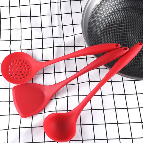 Juego de Utensilios de Cocina de Silicona Herramientas de Cocina Antiadherentes Resistentes al Calor Con Espátula Cucharón y Espumadera