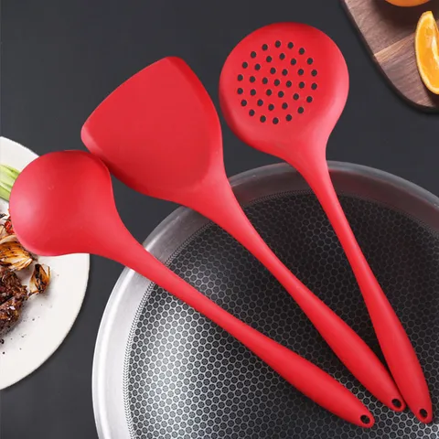 Juego de Utensilios de Cocina de Silicona Herramientas de Cocina Antiadherentes Resistentes al Calor Con Espátula Cucharón y Espumadera