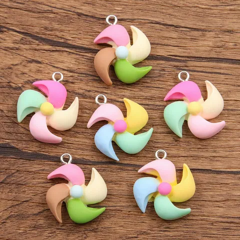 Colorful Resin Windmill Charms With Metal Ring DIY Jewelry Making Cartoon Pendants Bag Necklace Handmade Accessories