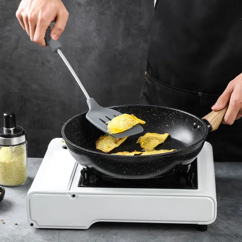 Juego de Espátulas de Cocina de Silicona Antiadherente Resistente al Calor Utensilios de Cocina con Mango de Acero Inoxidable Cuchara de Sopa Espumadera