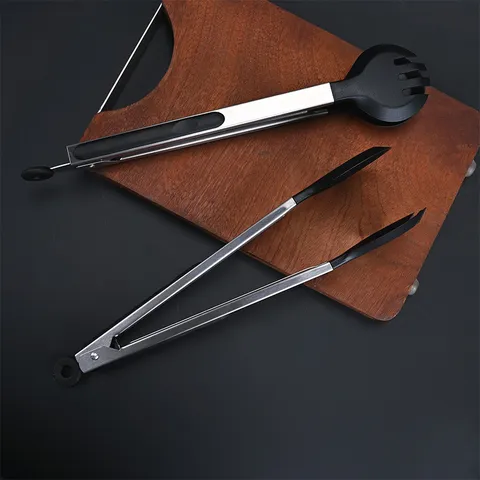 Pinza para Alimentos de Acero Inoxidable Cocina Barbacoa Pinza con Cabeza Redonda de Nylon Resistente al Calor