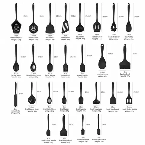 Utensili da Cucina in Silicone Resistente al Calore Antiaderente Spatola da Cucina Mestolo Scolapasta Raschiatore Pennello da Olio Utensili