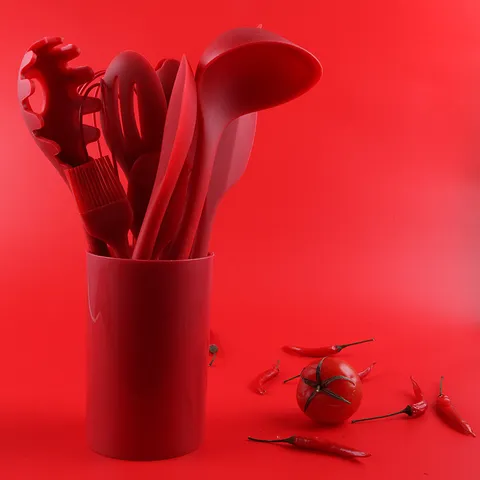 Juego de Utensilios de Cocina de Silicona Resistente al Calor Antiadherente con Soporte de Almacenamiento Herramientas