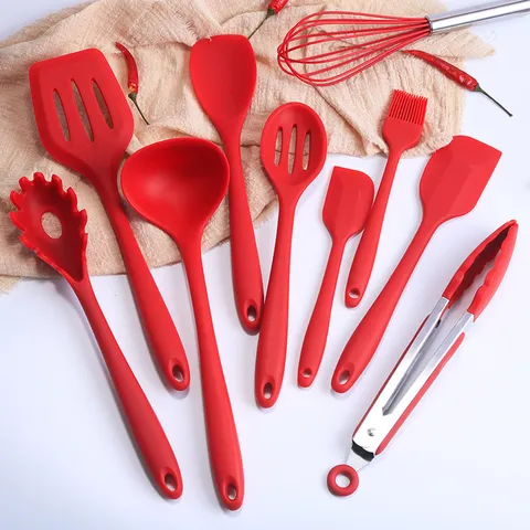Juego de Utensilios de Cocina de Silicona Resistente al Calor Antiadherente con Soporte de Almacenamiento Herramientas