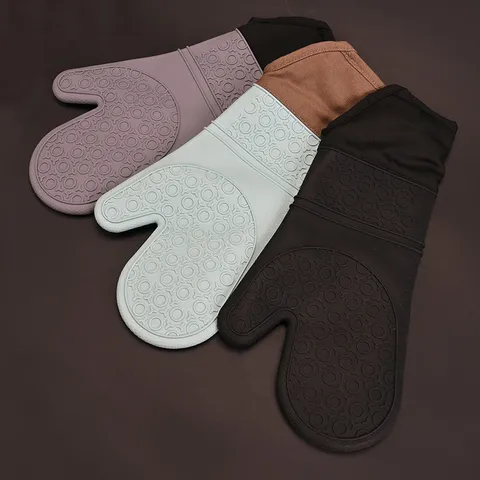 Guantes de Horno de Silicona Guantes de Cocina Resistentes al Calor Con Puño Extendido y Patrón de Círculo Antideslizante Para Cocinar