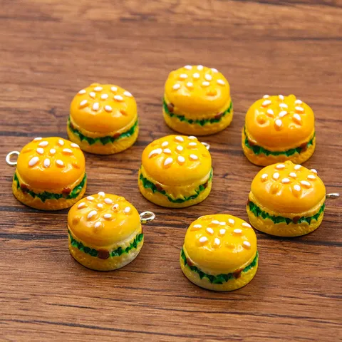 Mini Colgantes de Hamburguesa de Resina Accesorios de Joyería Bricolaje Dijes de Sándwich de Dibujos Animados para Collares Bolsos