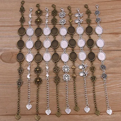 Bronze Antique Argent Alliage Base Ovale Bracelet Accessoires Rétro DIY Bijoux Pendentifs Pour Femmes Hommes Bijouterie