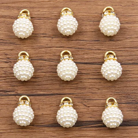 Breloques en Perle Artificielle et Strass en Alliage Pendentifs Ronds pour Fabrication de Bijoux DIY Accessoires