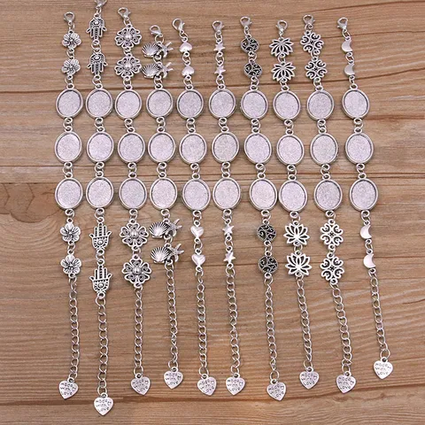 Bronze Antique Argent Alliage Base Ovale Bracelet Accessoires Rétro DIY Bijoux Pendentifs Pour Femmes Hommes Bijouterie