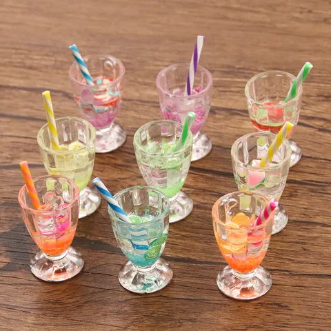 Miniature Resin Fruit Drink Goblet Charms Simulation Beverage Cup Pendants For DIY Craft Keychain Phone Case Decor Accessories