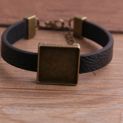Minimalistische DIY Armband Van Synthetisch Leer En Legering Met Vierkante Basis Mode Armband Voor Vrouwen Sieraden Accessoire