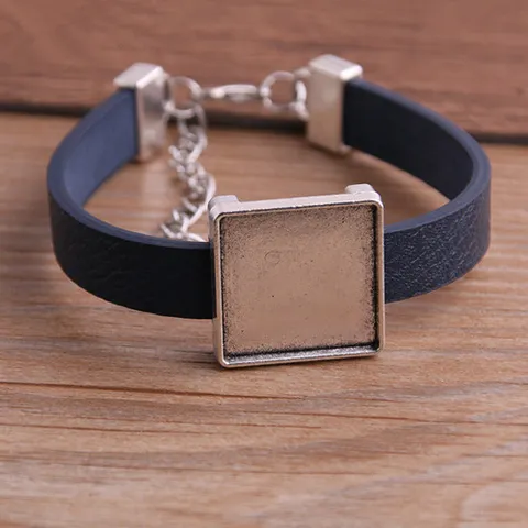 Legierung Quadratische Cabochon Basis Tablett Rahmen PU Leder Armband Blanko DIY Handgefertigtes Armband Schmuckherstellung Komponenten