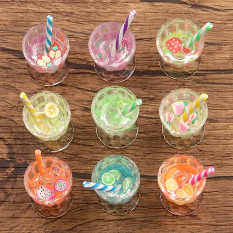 Miniature Resin Fruit Drink Goblet Charms Simulation Beverage Cup Pendants For DIY Craft Keychain Phone Case Decor Accessories