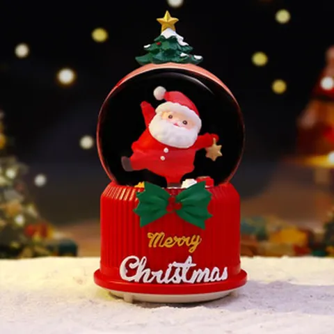 Weihnachten Weihnachtsmann Kristallkugel Leuchtende Spieluhr Rotierende Glas Harz Desktop Ornament Xmas Party Tischdekoration Geschenk