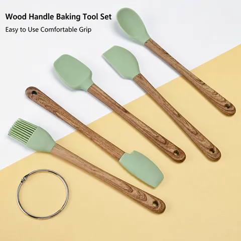 Mini Set di Utensili da Forno in Silicone da 5 Pezzi Con Manici in Legno e PP Spatola da Cucina Resistente al Calore