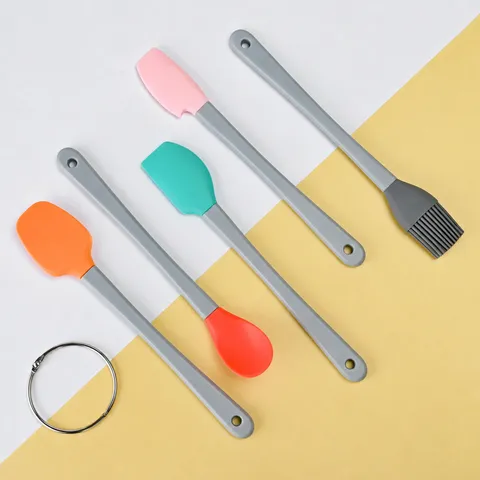 Mini Set di Utensili da Forno in Silicone da 5 Pezzi Con Manici in Legno e PP Spatola da Cucina Resistente al Calore