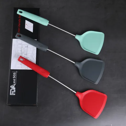Espátula de Cocina de Silicona Antiadherente Utensilio de Cocina Resistente al Calor con Mango de Tubo de Acero Inoxidable