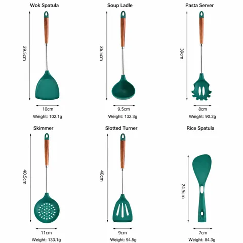 Heat Resistant Wooden Handle Silicone Kitchen Utensils Set Non-Stick Cookware Spatula Soup Spoon Kitchen Cooking Tools