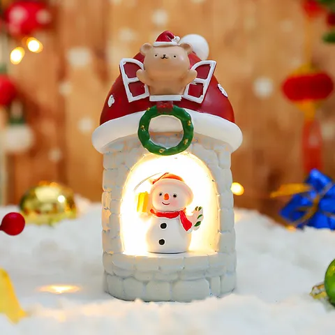 Weihnachten Weihnachtsmann Haus Nachtlicht LED Harz Ornament Schneemann Figur Desktop Dekoration Feiertag Geschenk Für Kinder Schlafzimmer Lampe